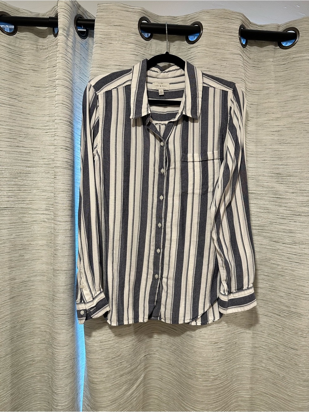 Lucky Brand Vertical Stripe Button-Down Shirt - Navy and White